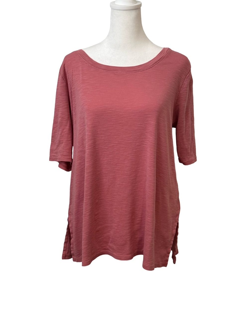 J. Jill Womens Prima Cotton Scoop Neck Elbow Sleeve Tee Dusty Rose Medium